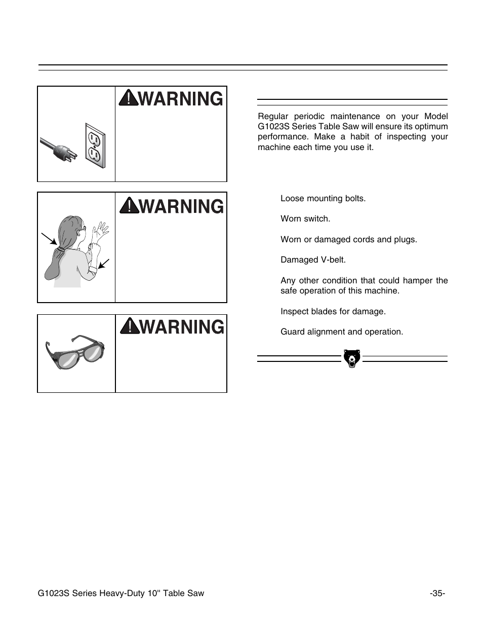 General | Grizzly G1023S User Manual | Page 38 / 60