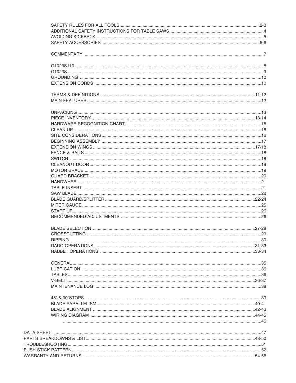 Grizzly G1023S User Manual | Page 4 / 60