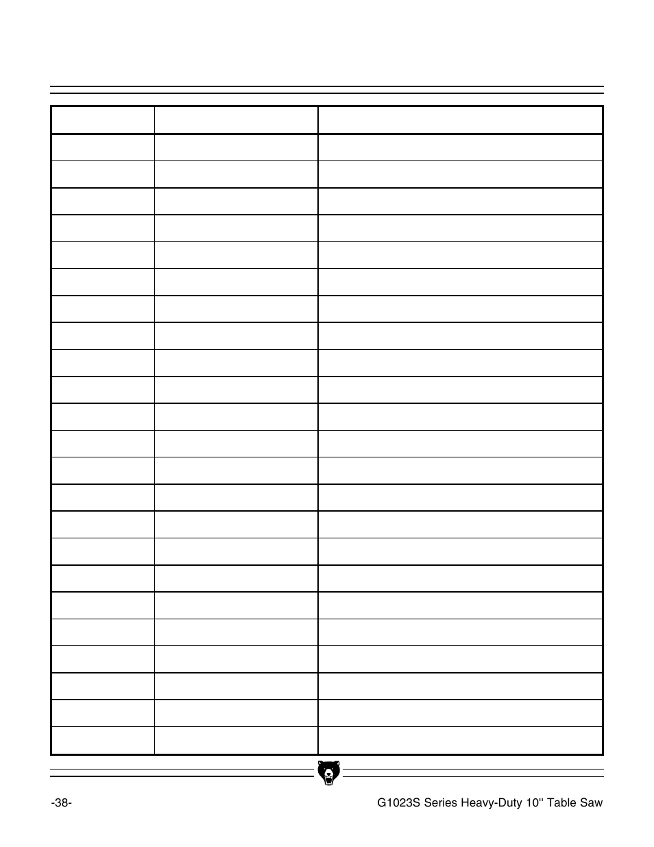 Maintenance log | Grizzly G1023S User Manual | Page 41 / 60