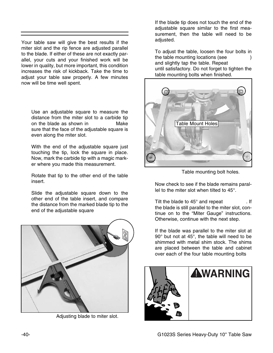 Blade parallelism | Grizzly G1023S User Manual | Page 43 / 60