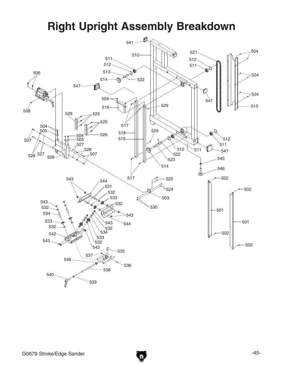 Right upright assembly breakdown | Grizzly G0679 User Manual | Page 6 / 11