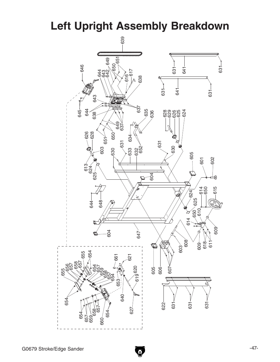 Left upright assembly breakdown | Grizzly G0679 User Manual | Page 8 / 11