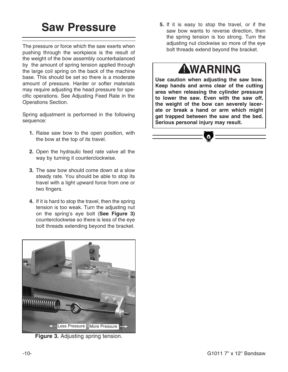 Saw pressure | Grizzly G1011Z User Manual | Page 11 / 41