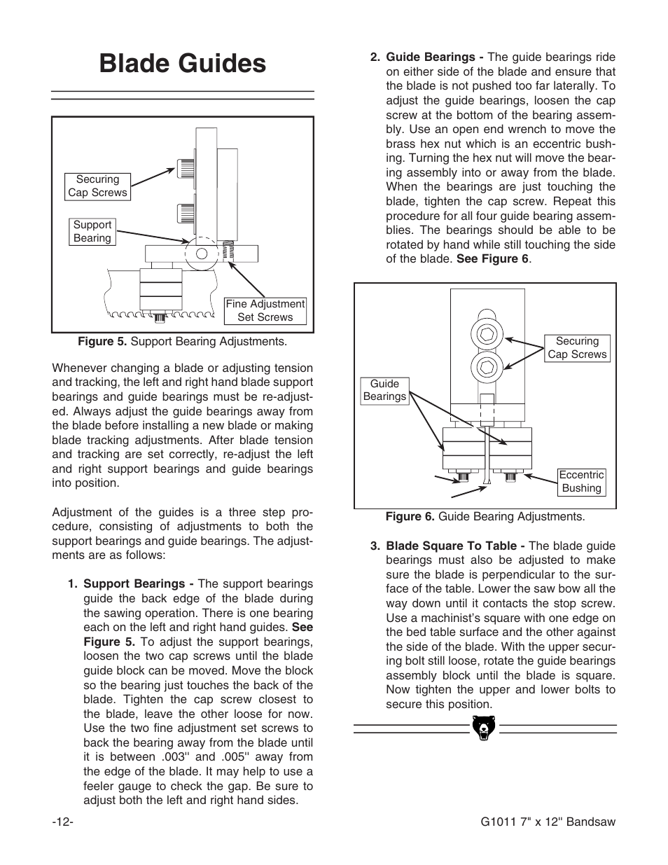 Blade guides | Grizzly G1011Z User Manual | Page 13 / 41