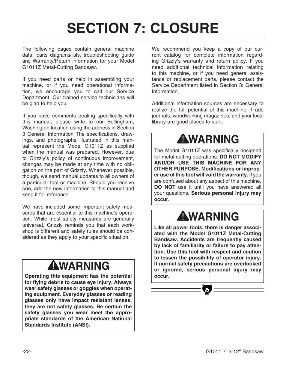 Grizzly G1011Z User Manual | Page 23 / 41