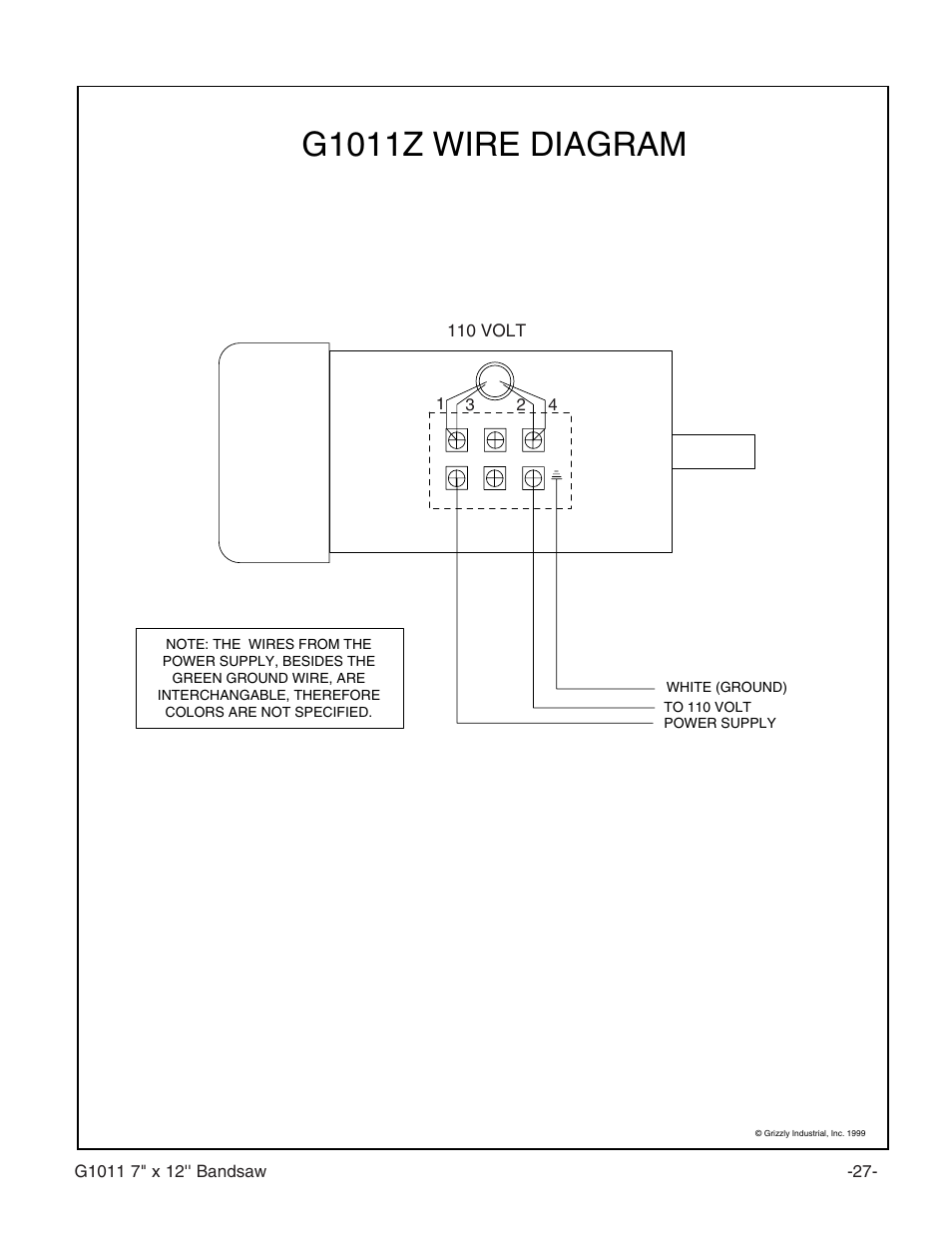 G1011z wire diagram | Grizzly G1011Z User Manual | Page 28 / 41