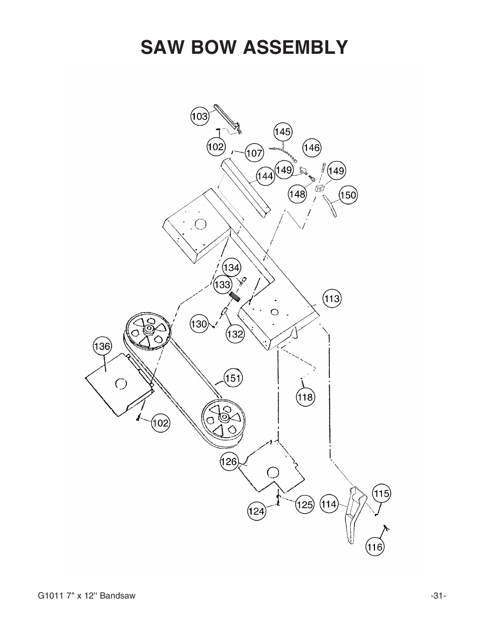 Saw bow assembly | Grizzly G1011Z User Manual | Page 32 / 41