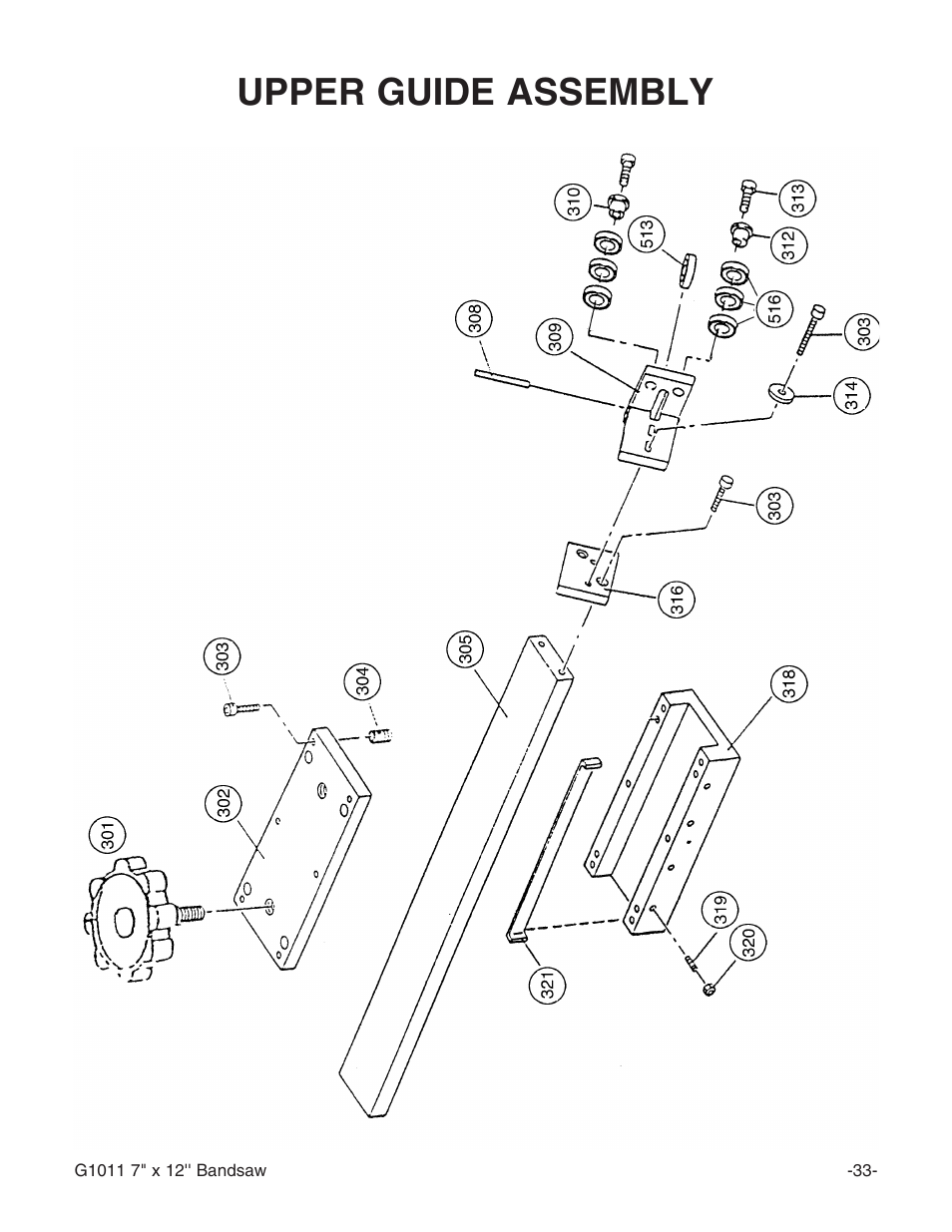 Upper guide assembly | Grizzly G1011Z User Manual | Page 34 / 41