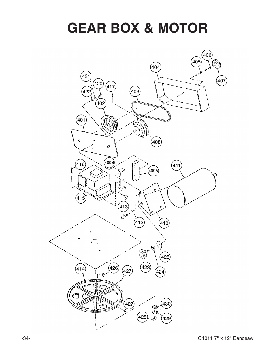 Gear box & motor | Grizzly G1011Z User Manual | Page 35 / 41