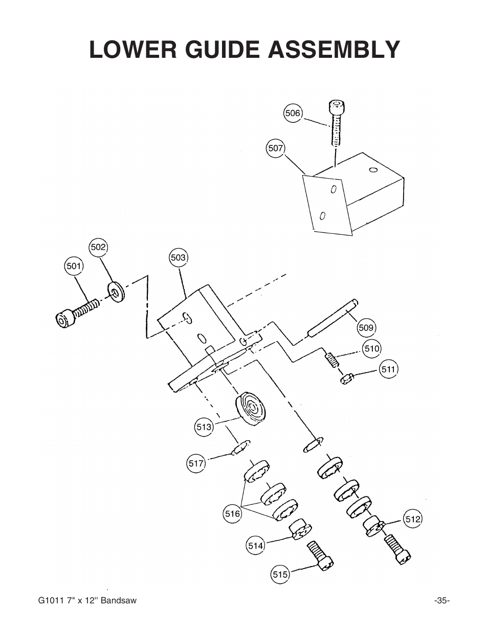 Lower guide assembly | Grizzly G1011Z User Manual | Page 36 / 41