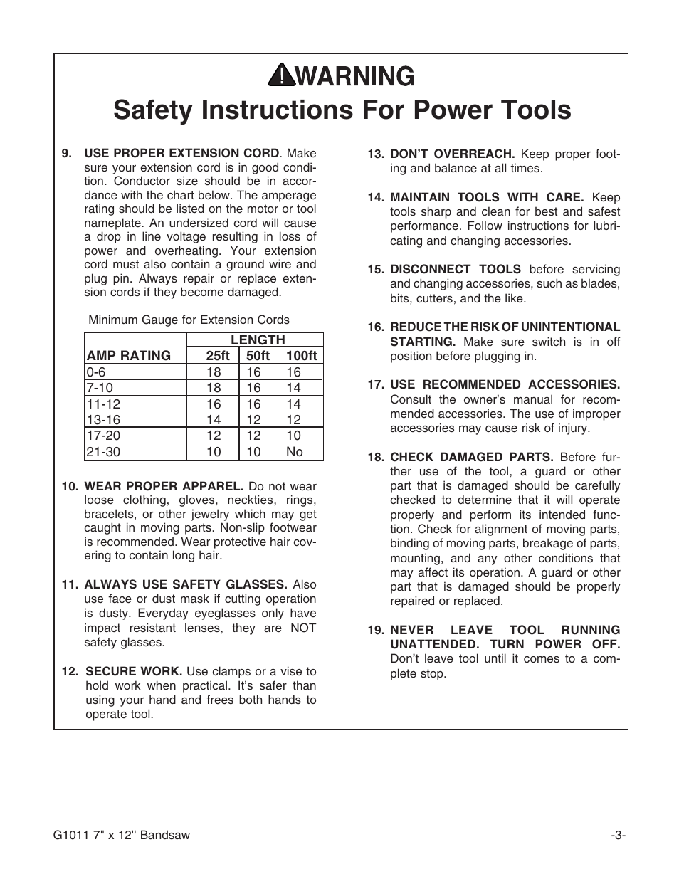 Safety instructions for power tools | Grizzly G1011Z User Manual | Page 4 / 41