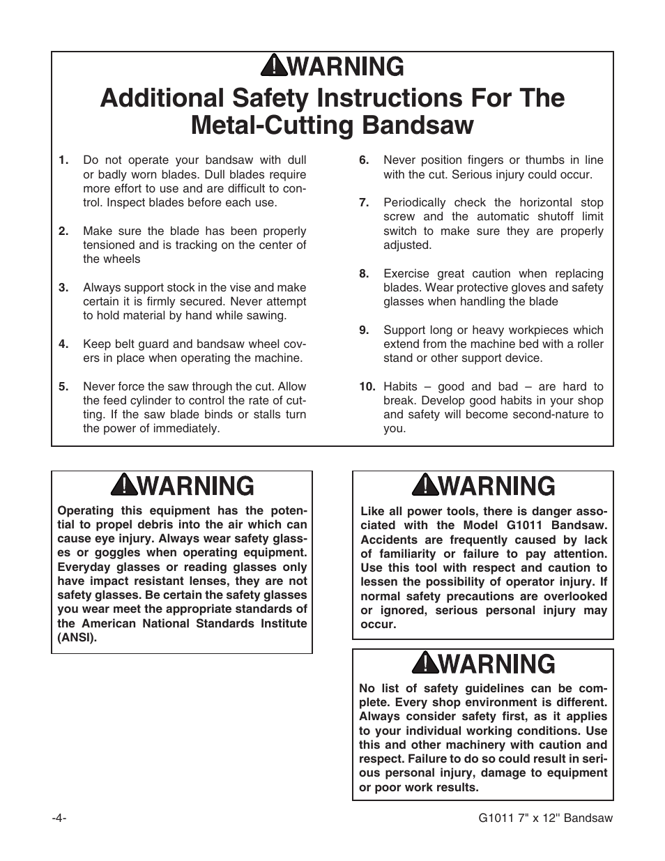 Grizzly G1011Z User Manual | Page 5 / 41