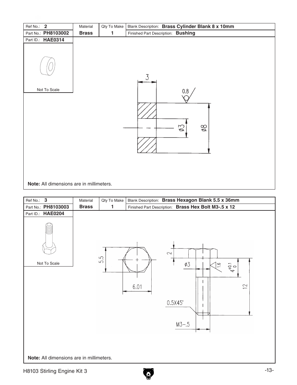 Grizzly STIRLING ENGINE KIT 3 H8103 User Manual | Page 15 / 28