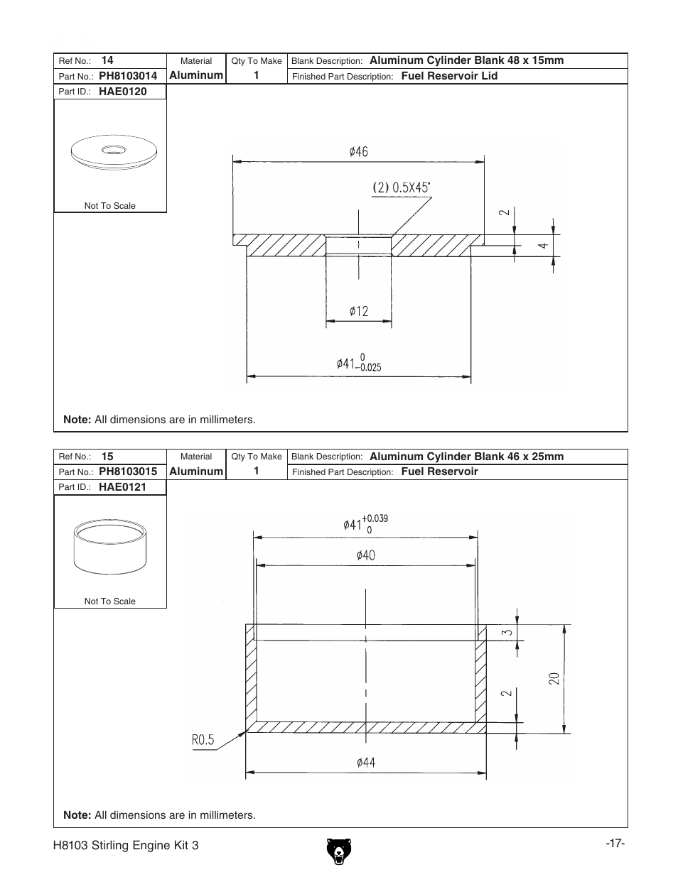 Grizzly STIRLING ENGINE KIT 3 H8103 User Manual | Page 19 / 28