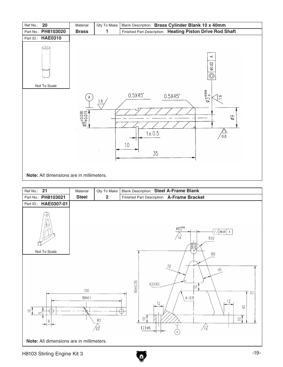 Grizzly STIRLING ENGINE KIT 3 H8103 User Manual | Page 21 / 28