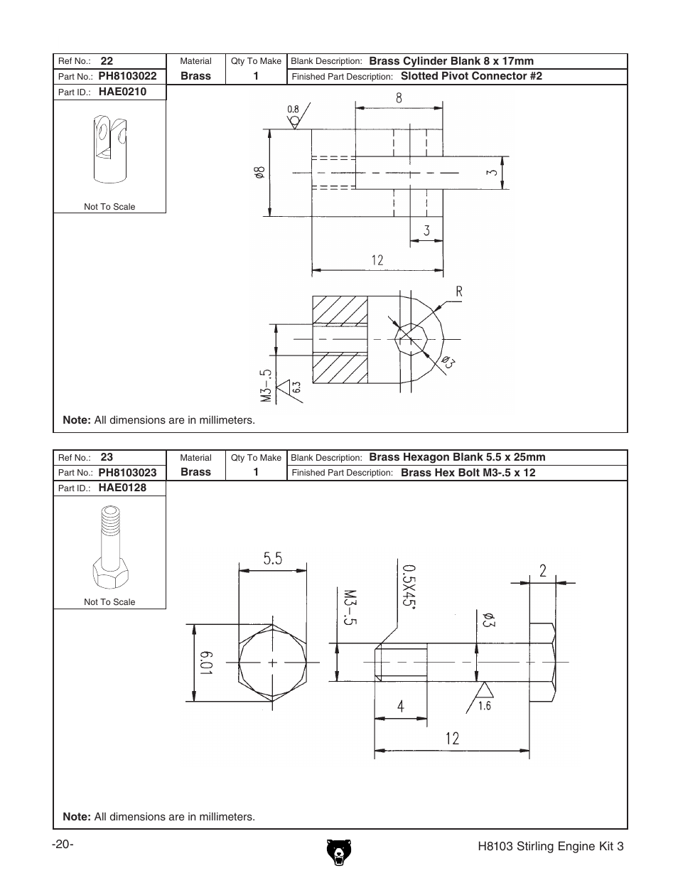 Grizzly STIRLING ENGINE KIT 3 H8103 User Manual | Page 22 / 28