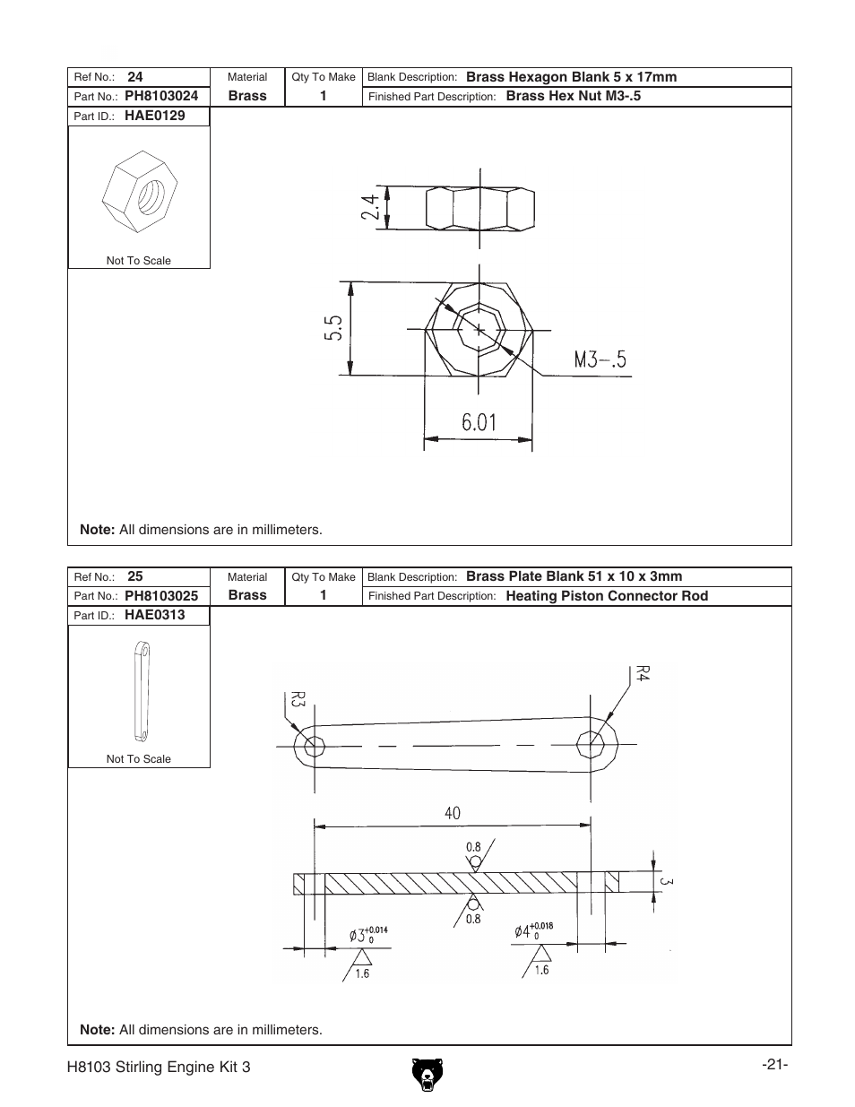 Grizzly STIRLING ENGINE KIT 3 H8103 User Manual | Page 23 / 28