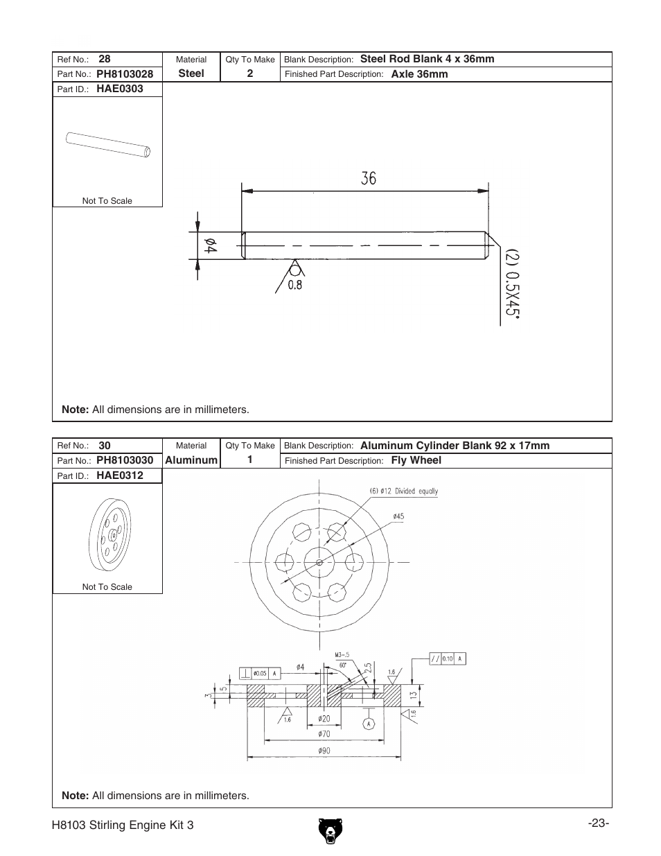 Grizzly STIRLING ENGINE KIT 3 H8103 User Manual | Page 25 / 28