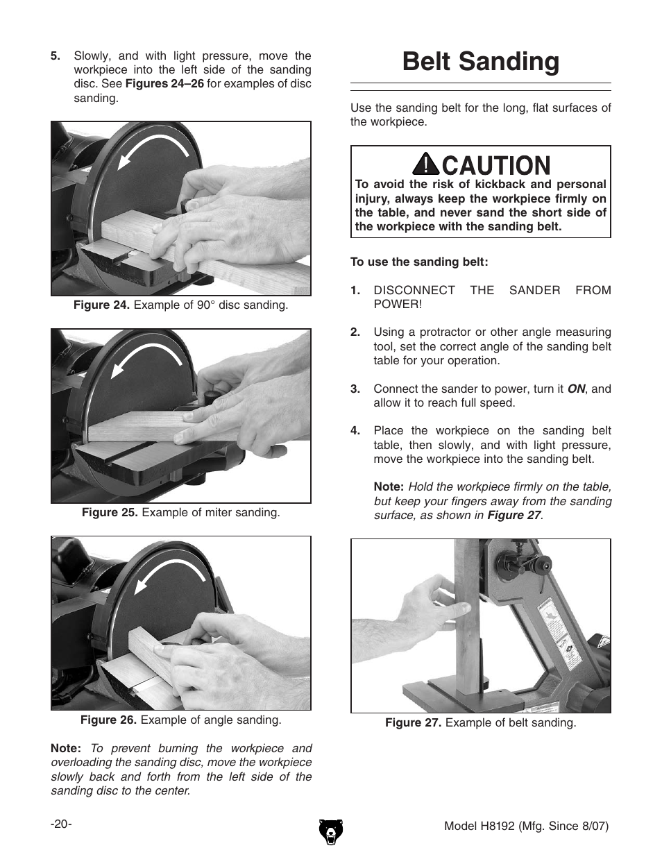 Belt sanding | Grizzly H8192 User Manual | Page 22 / 36