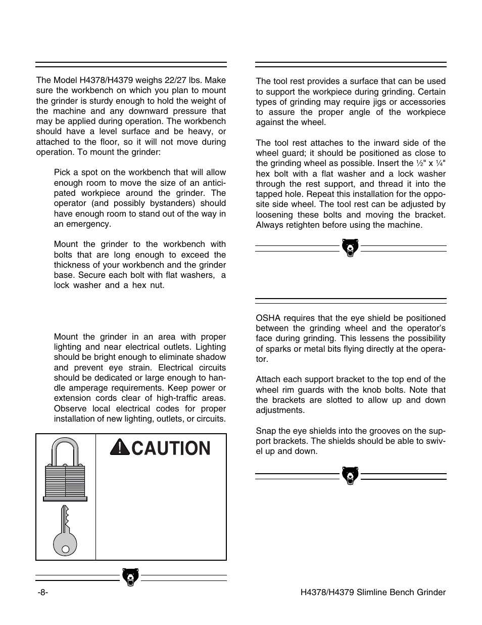 Mounting tool rests, Eye shields | Grizzly H4378 User Manual | Page 10 / 28