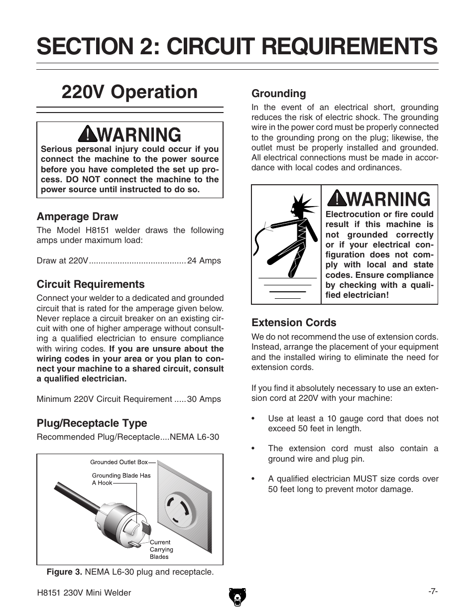 220v operation | Grizzly 230V User Manual | Page 9 / 20
