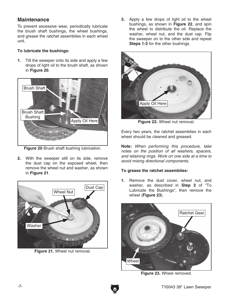 Maintenance | Grizzly 38" LAWN SWEEPER T10043 User Manual | Page 7 / 10