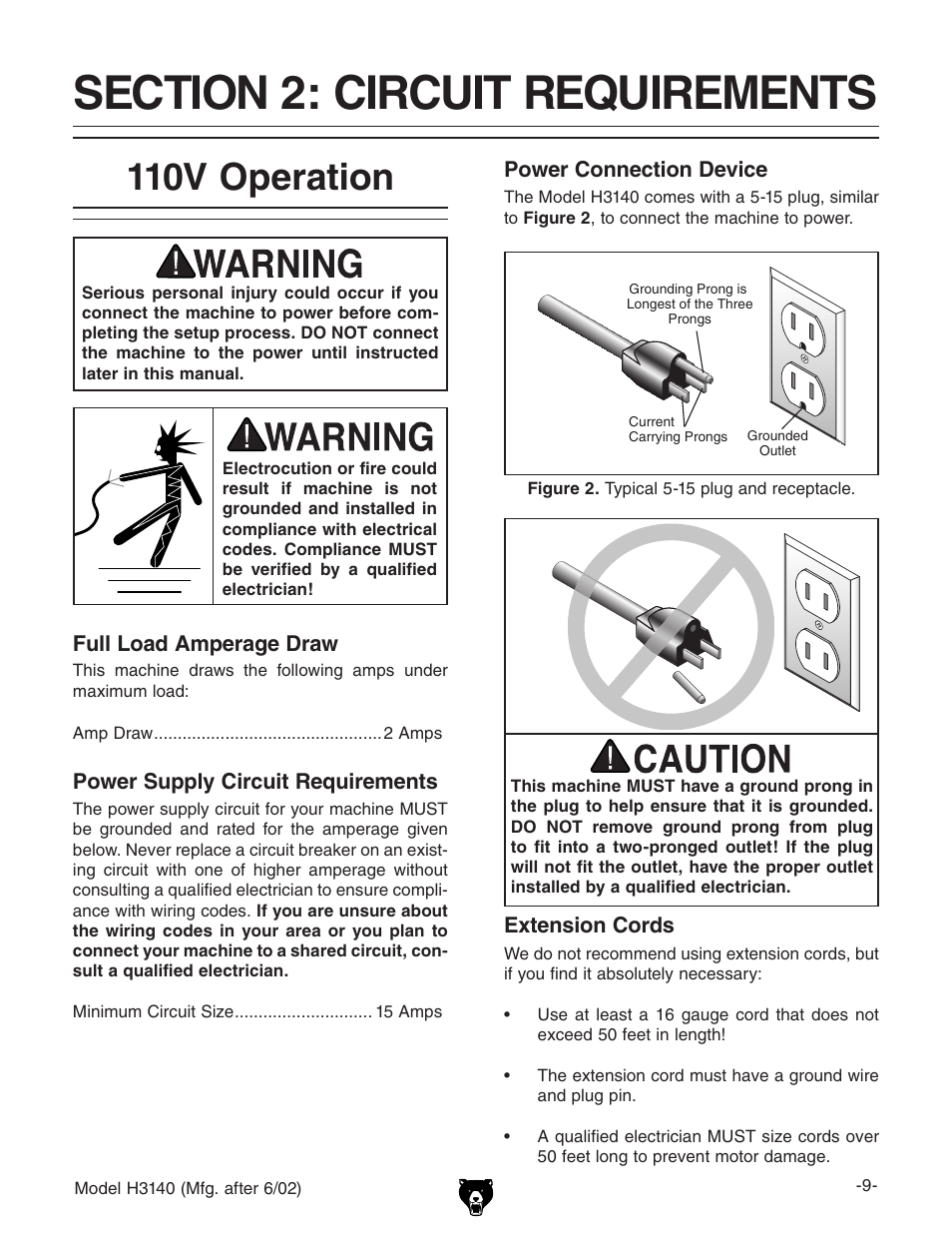 110v operation | Grizzly H3140 User Manual | Page 11 / 32