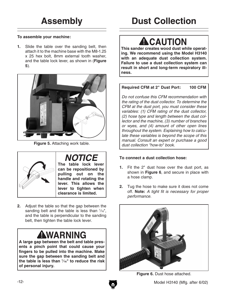 Assembly, Notice, Dust collection | Grizzly H3140 User Manual | Page 14 / 32