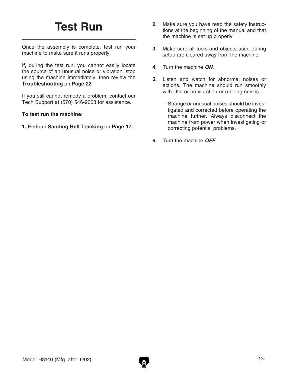 Test run | Grizzly H3140 User Manual | Page 15 / 32