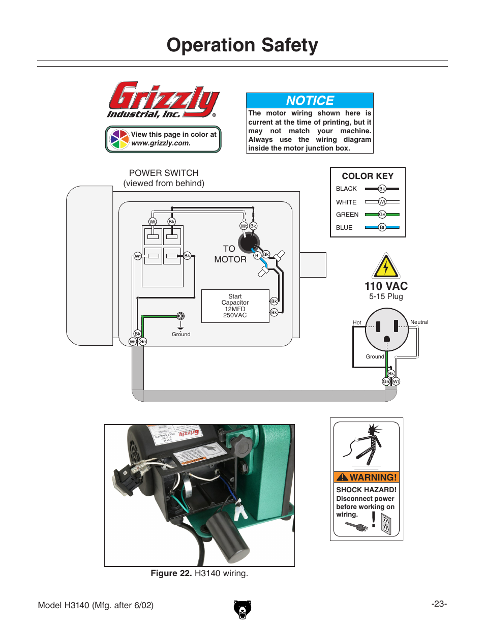 Operation safety, 110 vac | Grizzly H3140 User Manual | Page 25 / 32