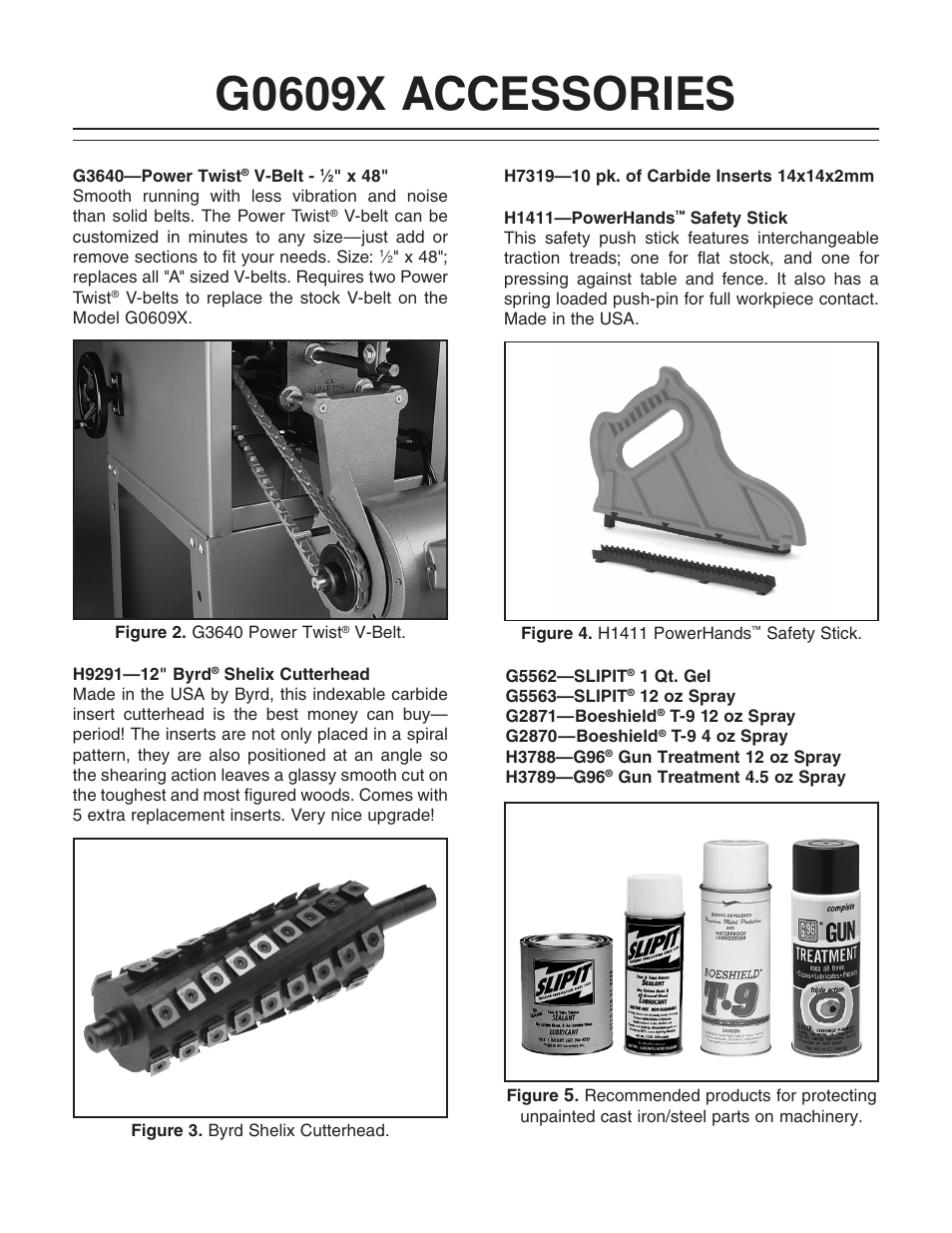 G0609x accessories | Grizzly 12" Jointer w/spiral cutterhead manual insert g0609X User Manual | Page 12 / 73