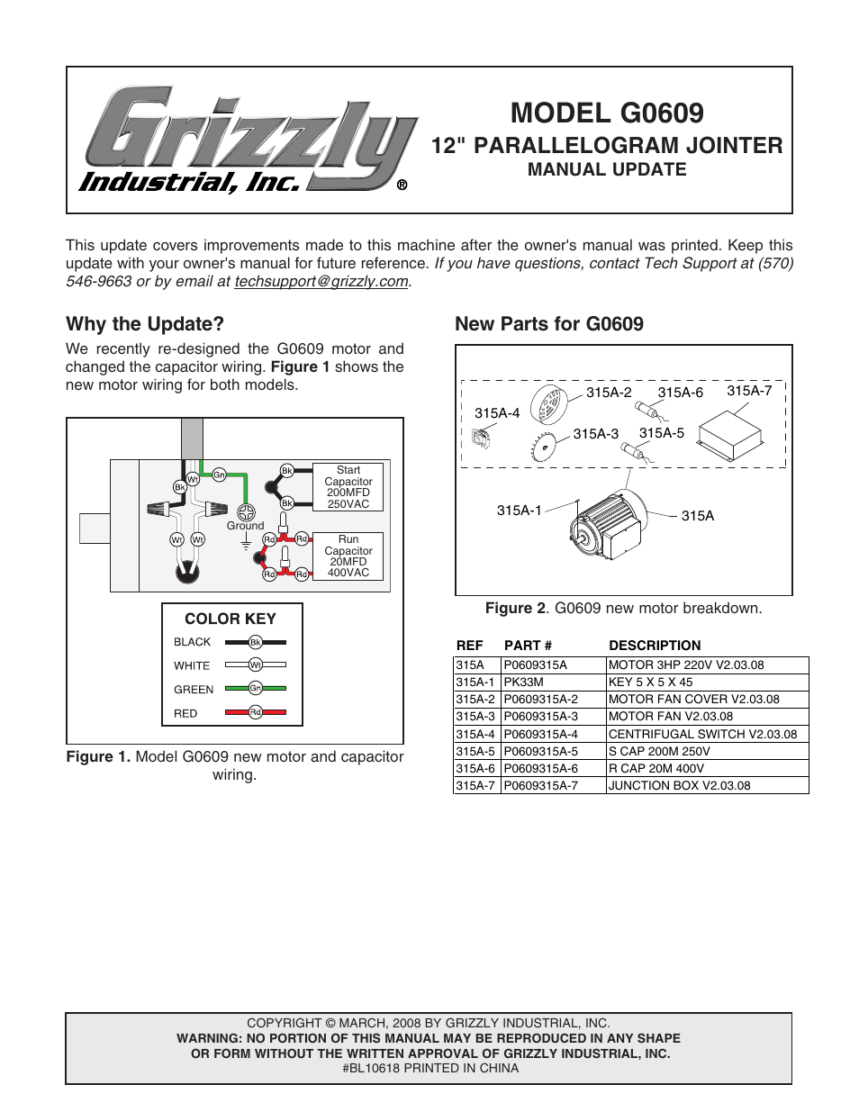 Model g0609, 12" parallelogram jointer, Why the update | New parts for g0609, Manual update | Grizzly 12" Jointer w/spiral cutterhead manual insert g0609X User Manual | Page 13 / 73