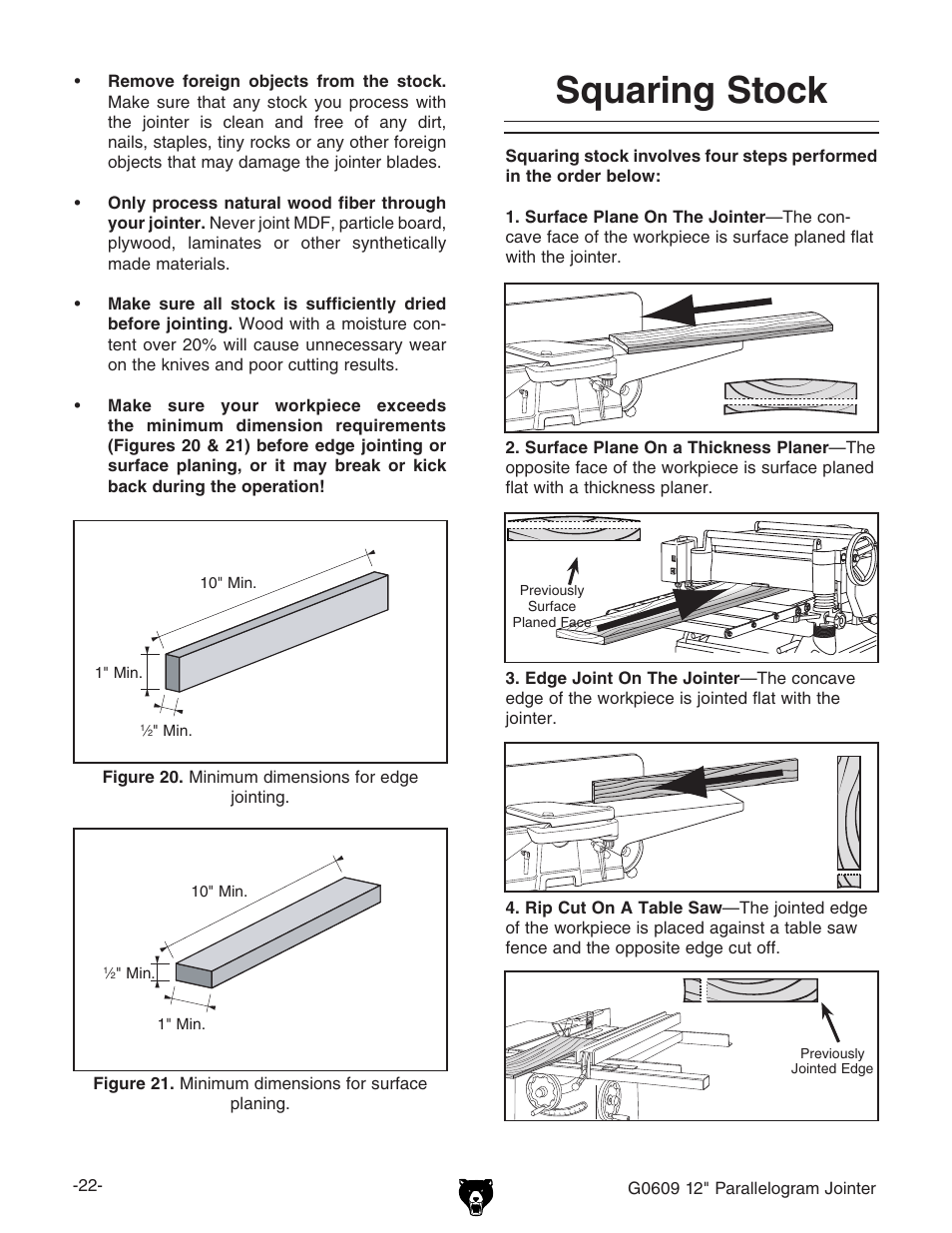 Squaring stock | Grizzly 12" Jointer w/spiral cutterhead manual insert g0609X User Manual | Page 37 / 73