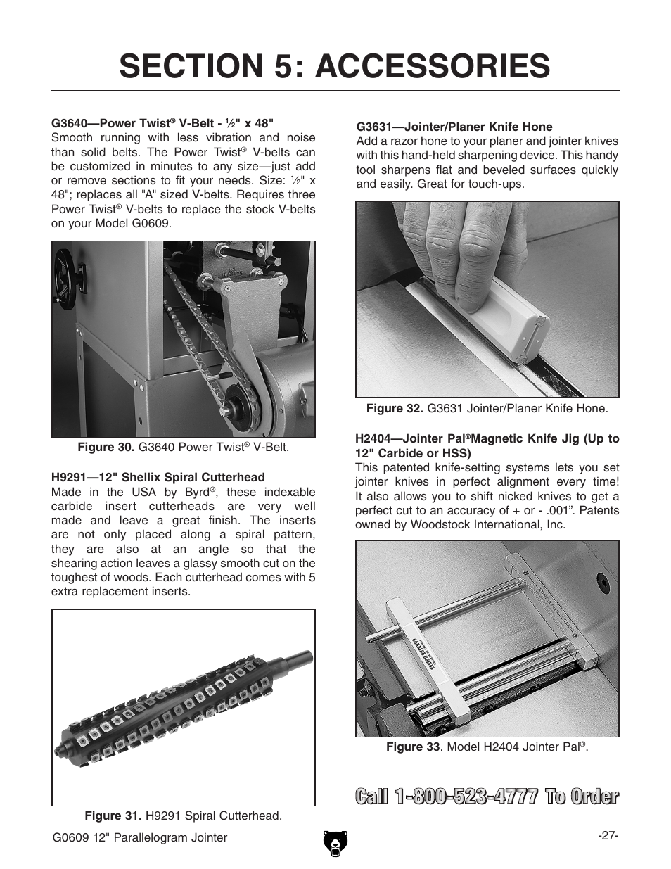 Grizzly 12" Jointer w/spiral cutterhead manual insert g0609X User Manual | Page 42 / 73