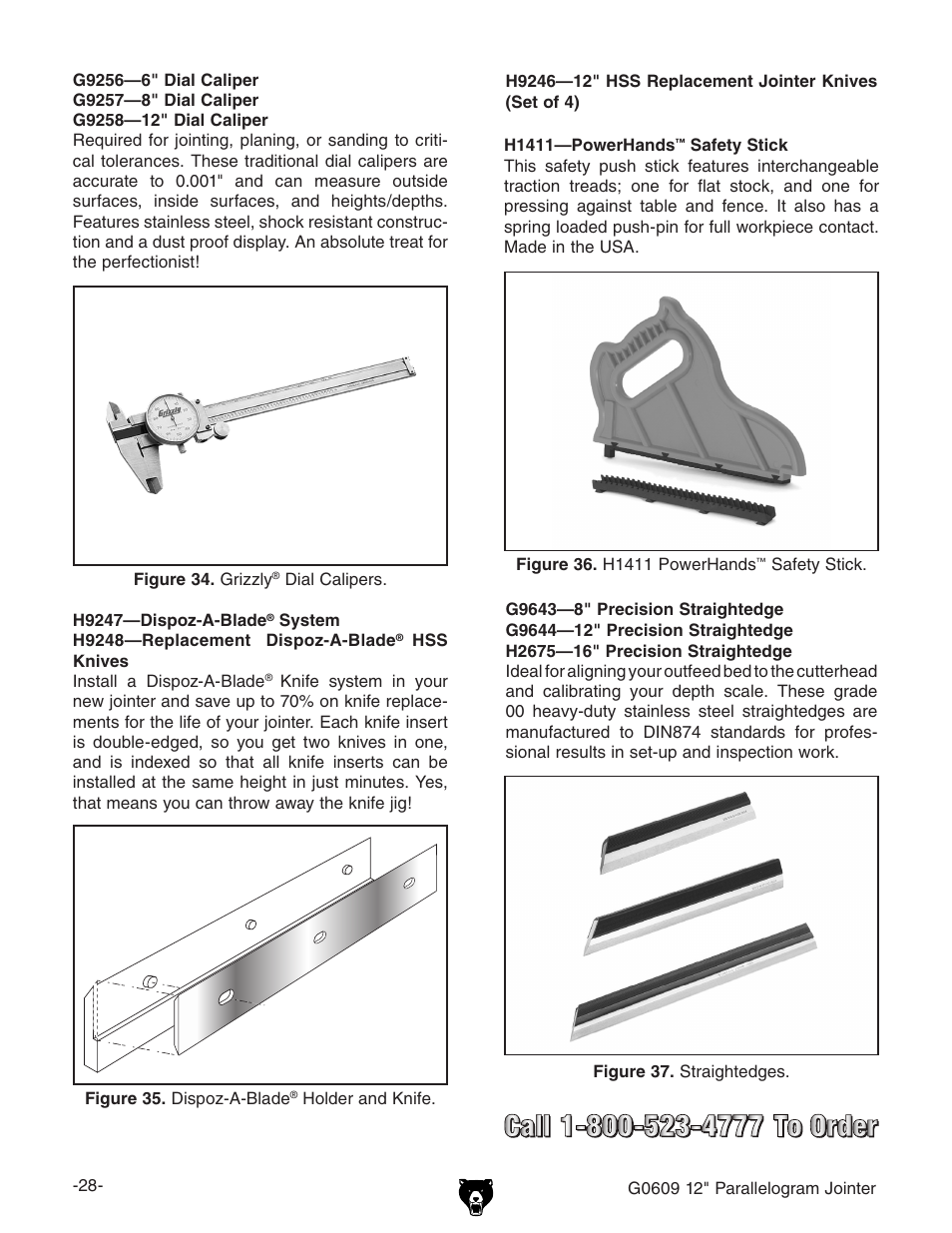 Grizzly 12" Jointer w/spiral cutterhead manual insert g0609X User Manual | Page 43 / 73