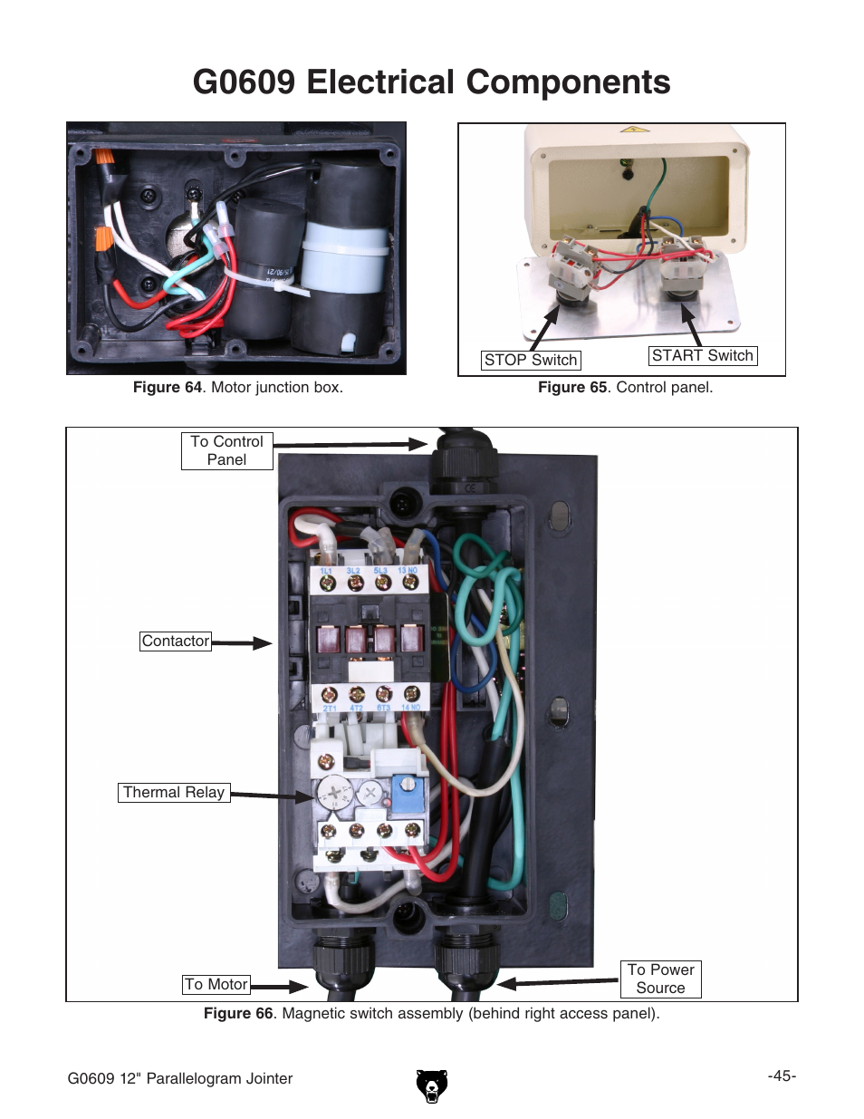 G0609 electrical components | Grizzly 12" Jointer w/spiral cutterhead manual insert g0609X User Manual | Page 60 / 73