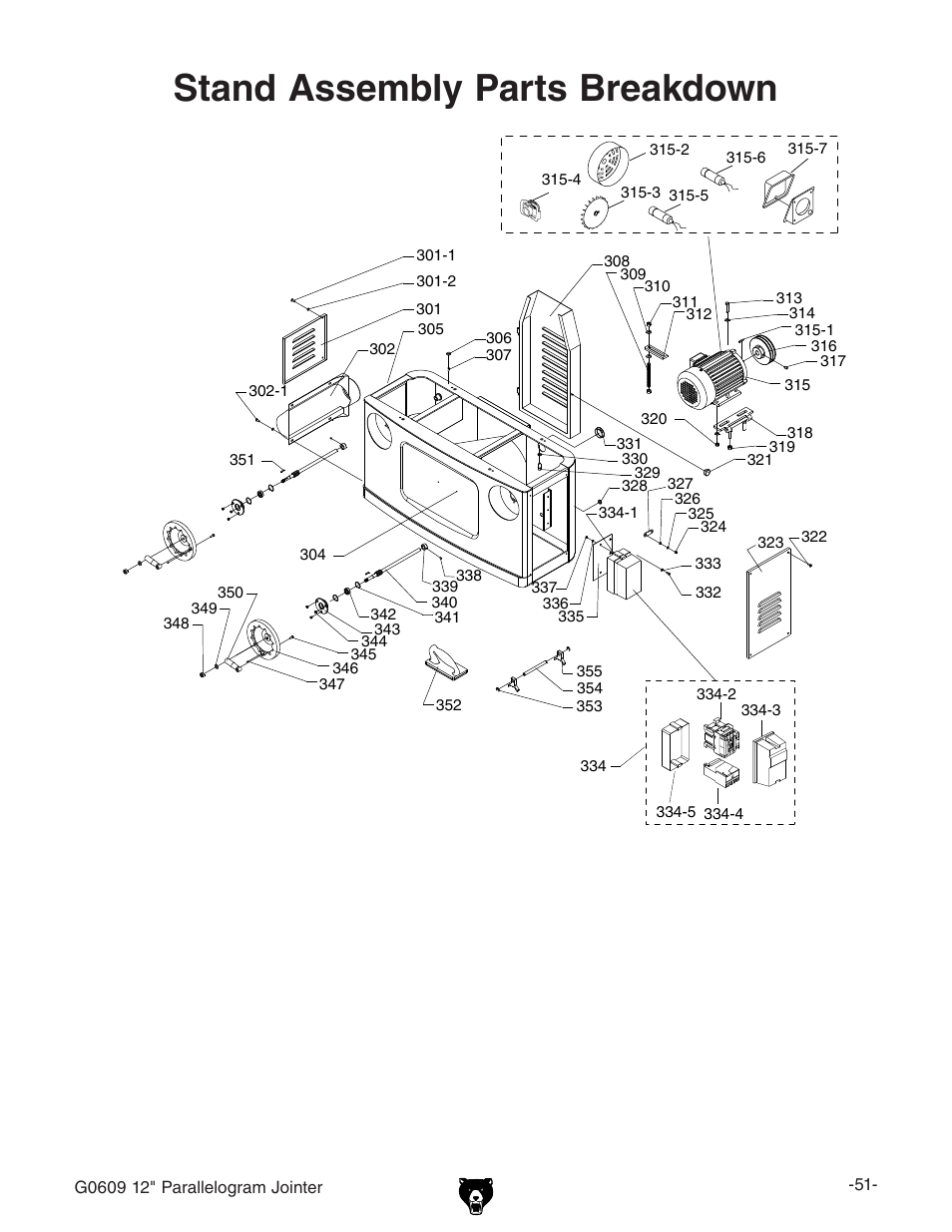 Stand assembly parts breakdown | Grizzly 12" Jointer w/spiral cutterhead manual insert g0609X User Manual | Page 66 / 73