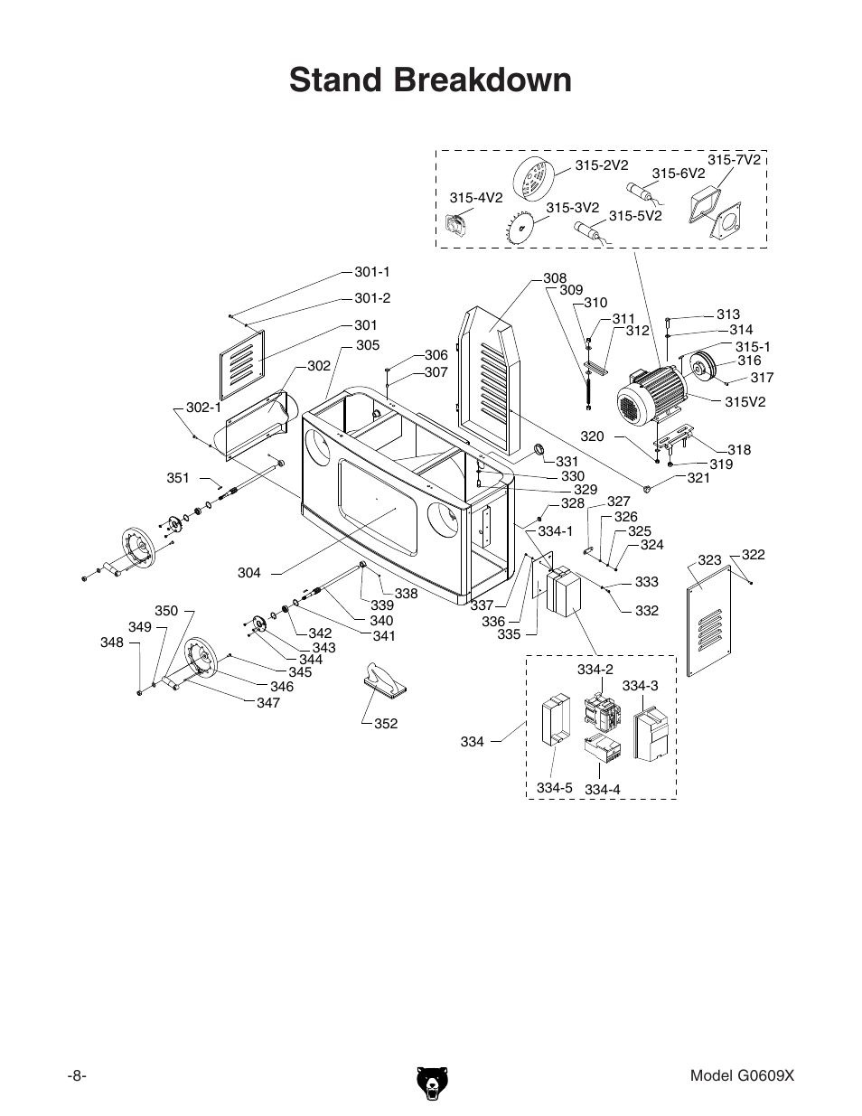 Stand breakdown | Grizzly 12" Jointer w/spiral cutterhead manual insert g0609X User Manual | Page 9 / 73