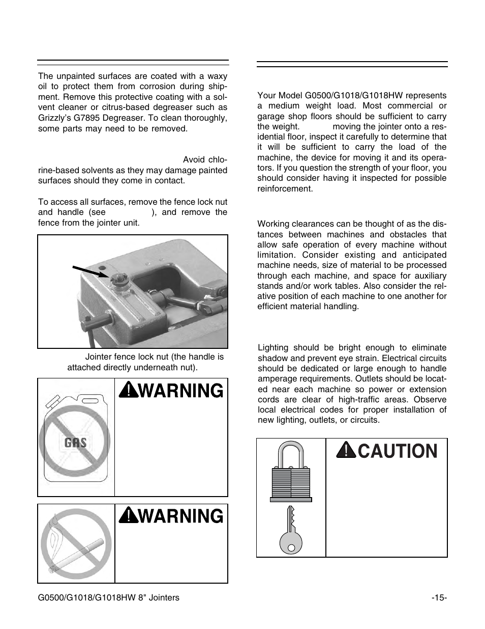 Site considerations, Clean up | Grizzly 8" Jointer G0500 User Manual | Page 17 / 72