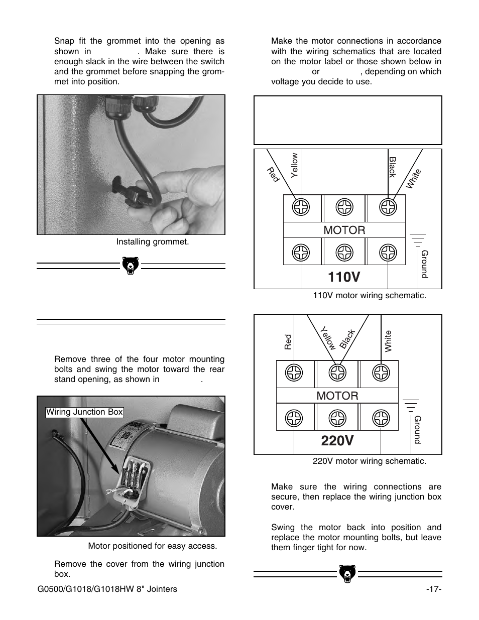Wiring connection, Notice | Grizzly 8" Jointer G0500 User Manual | Page 19 / 72