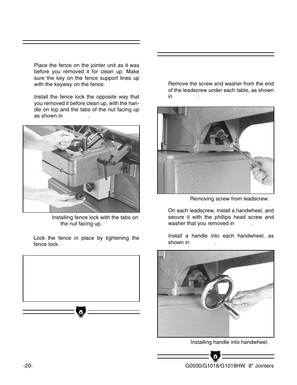 Fence to jointer, Notice | Grizzly 8" Jointer G0500 User Manual | Page 22 / 72