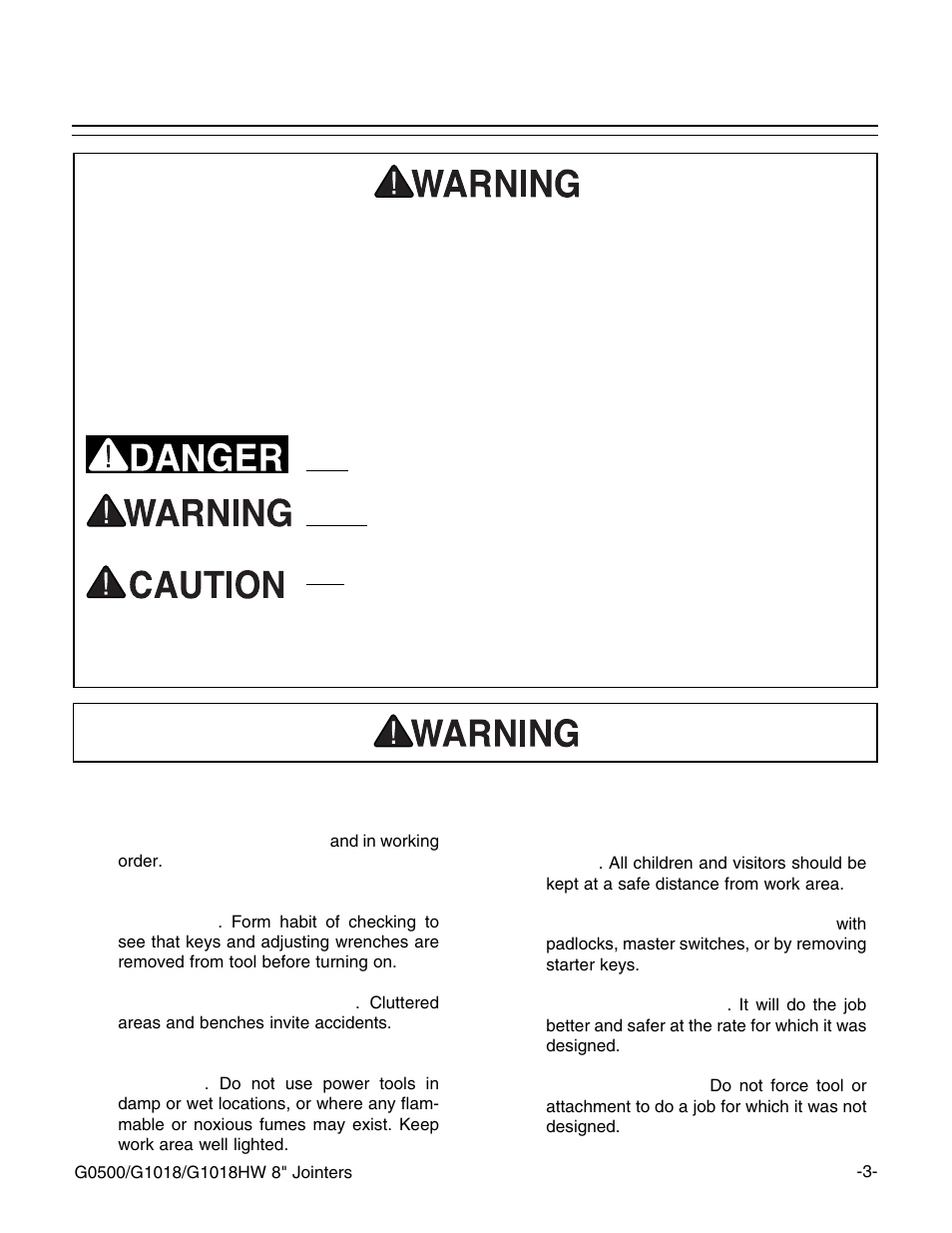 Safety instructions for power tools, Notice | Grizzly 8" Jointer G0500 User Manual | Page 5 / 72