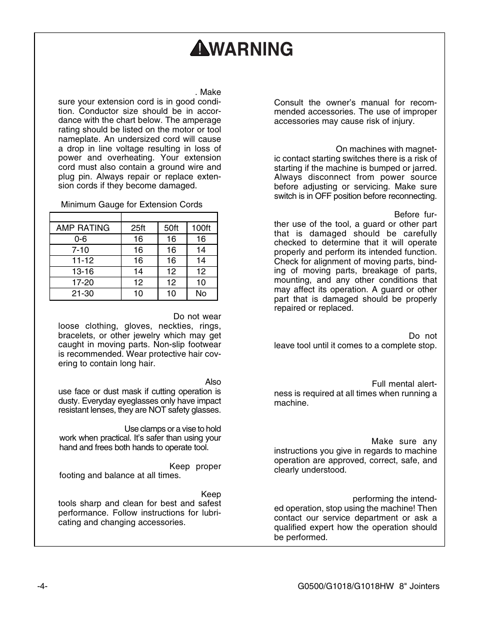 Safety instructions for power tools | Grizzly 8" Jointer G0500 User Manual | Page 6 / 72