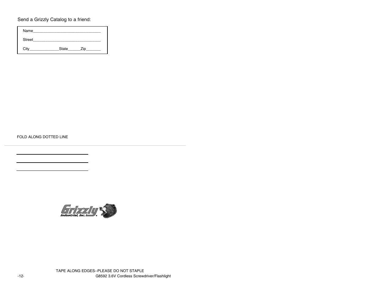 Grizzly Model G8592 User Manual | Page 12 / 12