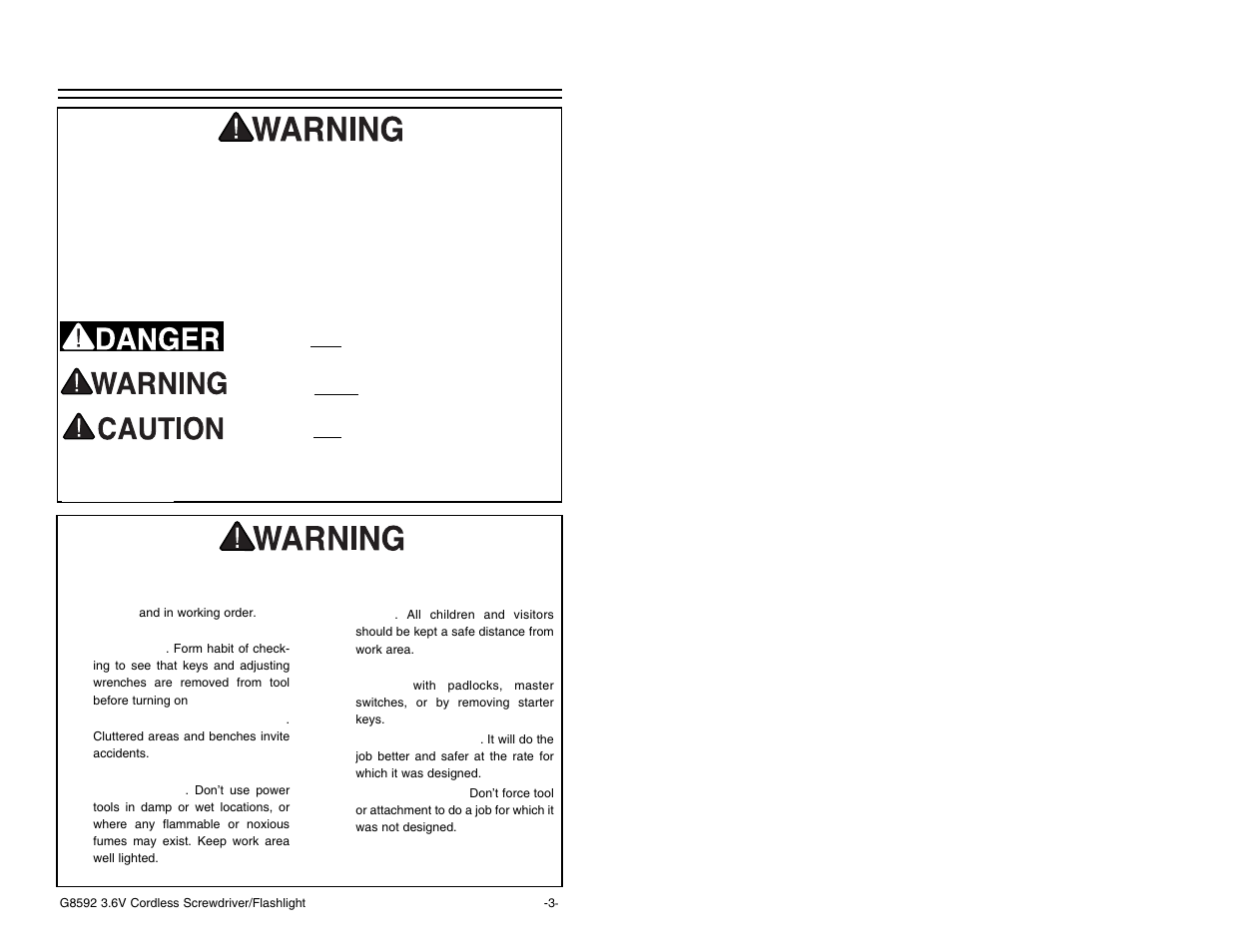 Safety, Notice, Safety instructions for power tools | Grizzly Model G8592 User Manual | Page 3 / 12