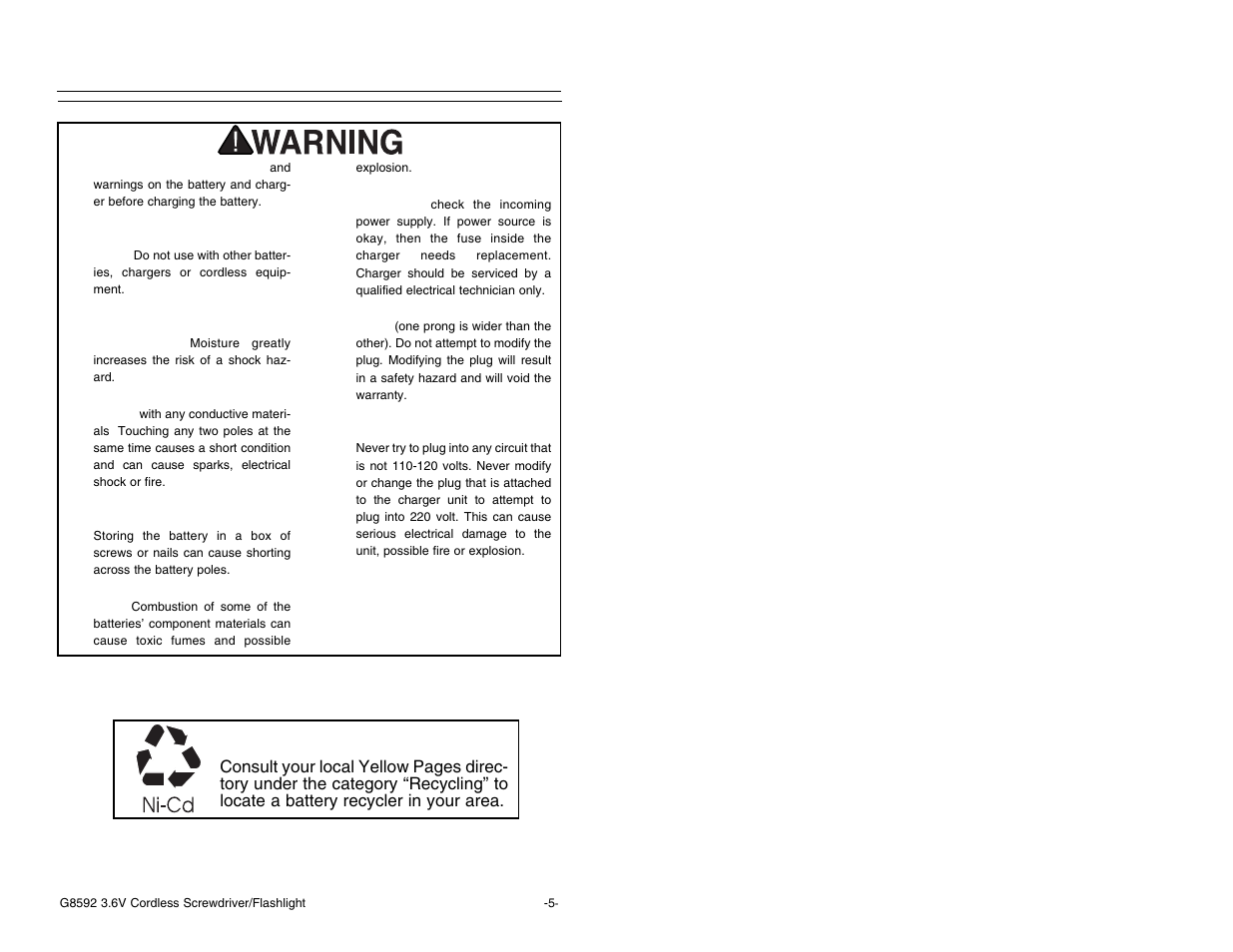 Charging safety | Grizzly Model G8592 User Manual | Page 5 / 12