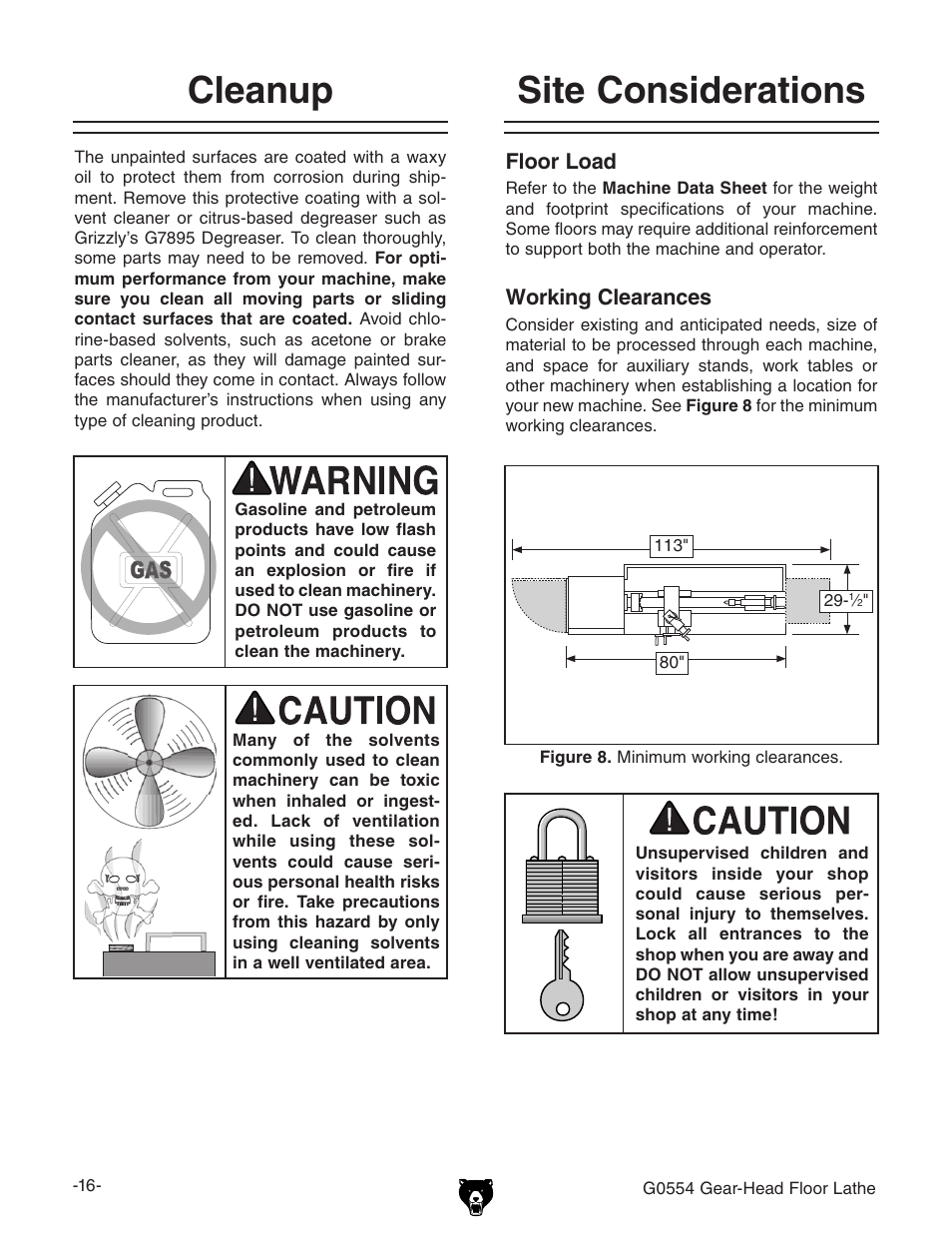 Site considerations cleanup | Grizzly G0554 User Manual | Page 18 / 92