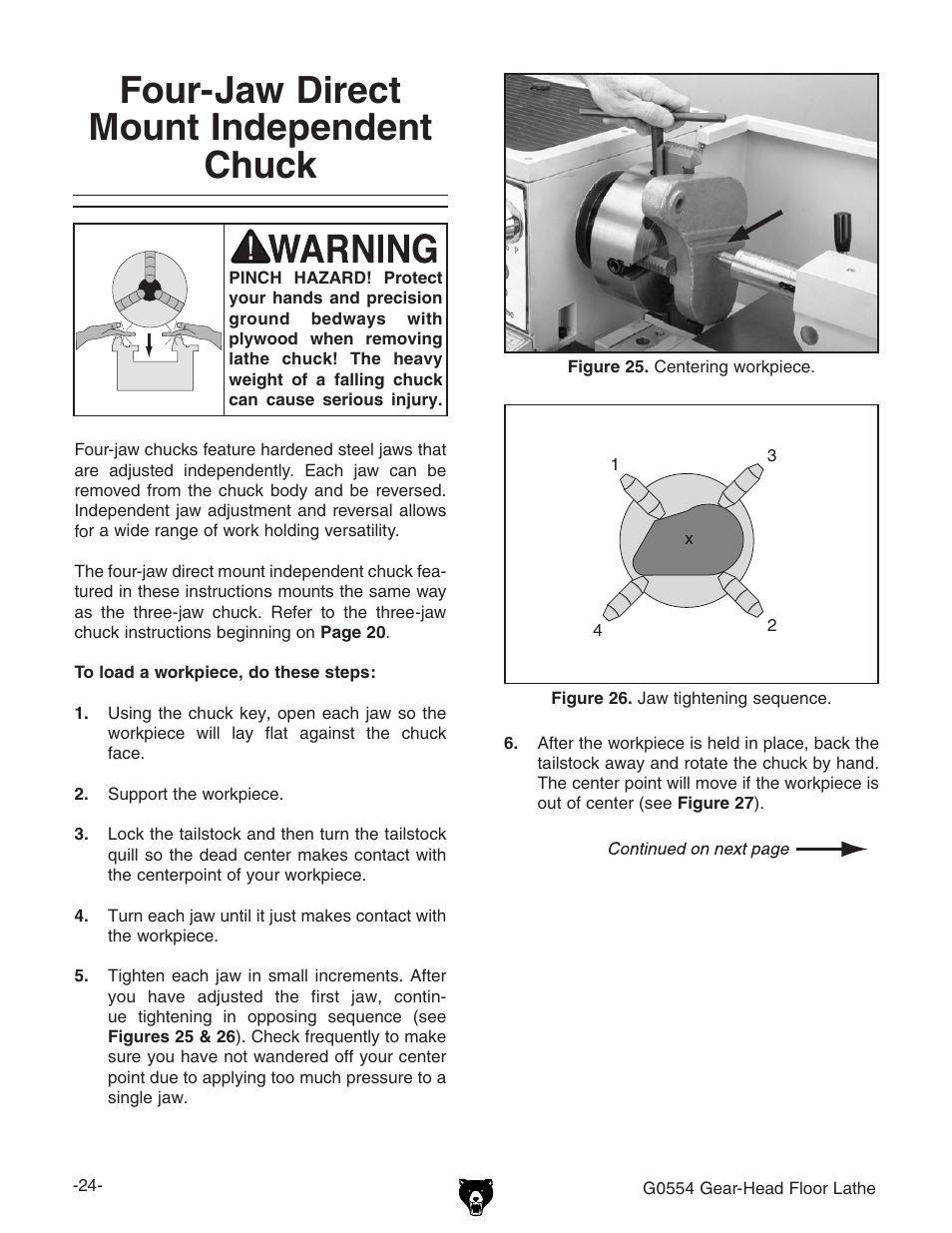 Four-jaw direct mount independent chuck | Grizzly G0554 User Manual | Page 26 / 92