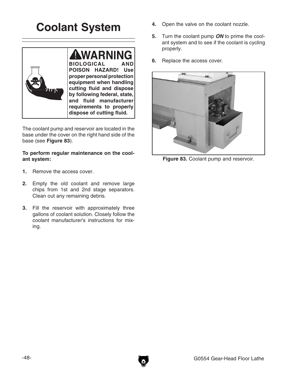 Coolant system | Grizzly G0554 User Manual | Page 50 / 92