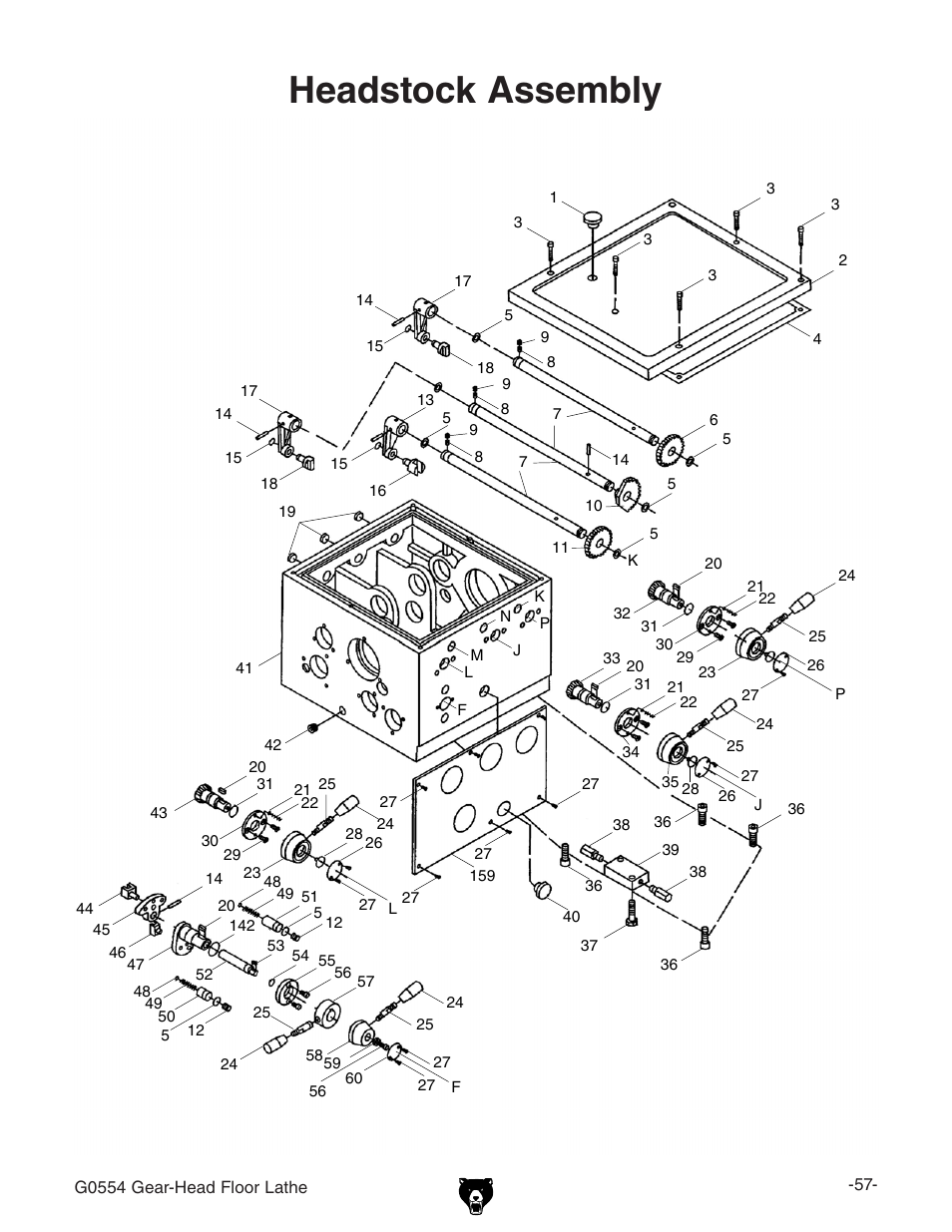 Headstock assembly | Grizzly G0554 User Manual | Page 59 / 92